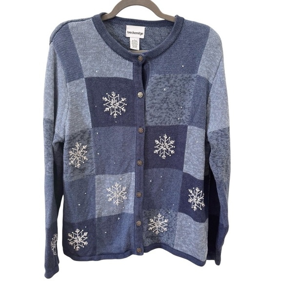 breckenridge Sweaters - Vintage Breckenridge Snowflake Blue Sweater Cardigan Winter Holiday Size L